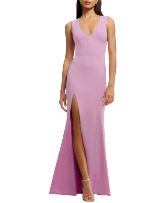Dress The Population Sandra V-Neck High Slit Fitted Gown