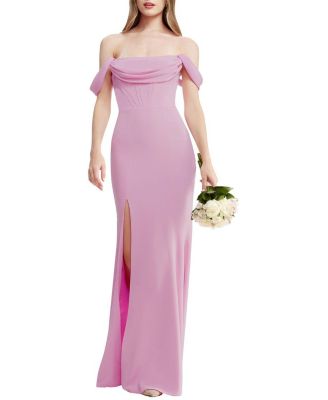  Melania Off-the-Shoulder Draped Bustier Gown