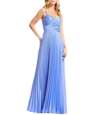 Dress The Population Sweetheart Spaghetti Strap Pleated Gown In Sky