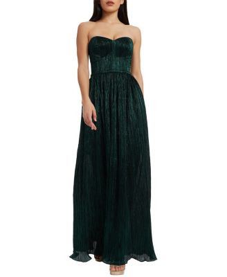 Dress The Population Audrina Plisse Maxi Gown In Deep Emerald