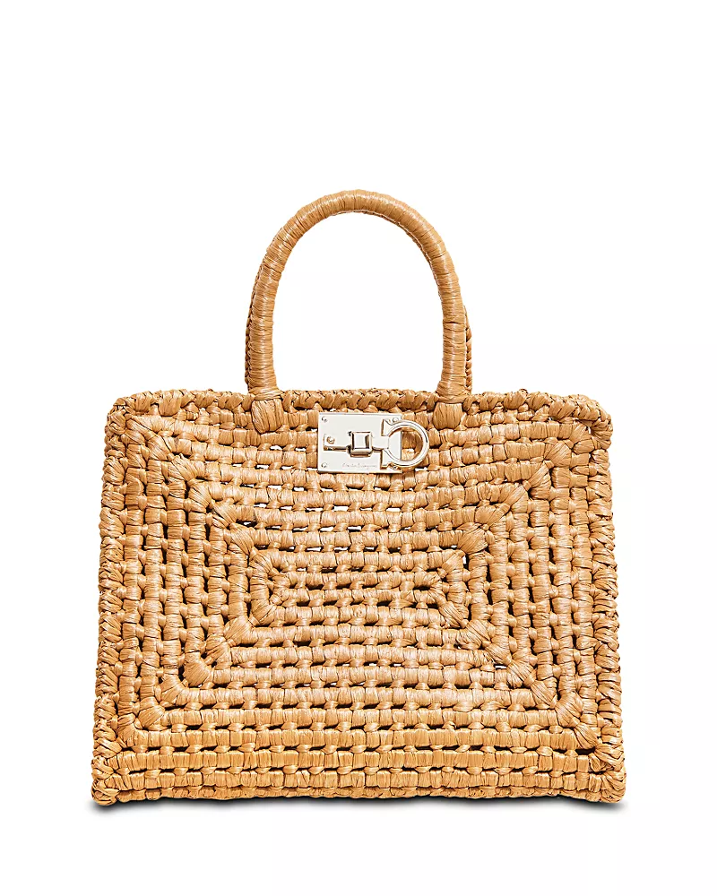 Ferragamo Studio Intreccio Woven Raffia Effect Box Bag