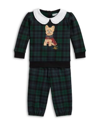 Girls' Dog Print Plaid Fleece Sweatshirt & Pants Set - Baby