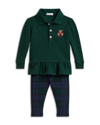 Girls' Polo Bear Peplum Top & Plaid Leggings Set - Baby