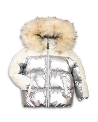 Girls' Hooded Mixed Media Puffer Coat - Little Kid, Big Kid