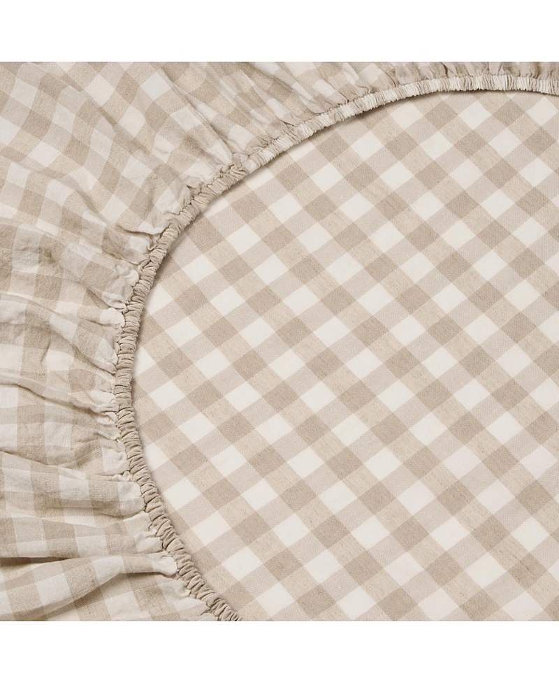 Piglet In Bed Pembroke Gingham Linen Blend Fitted Sheet, Full In Neutral