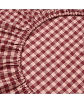 Piglet In Bed Pembroke Gingham Linen Blend Fitted Sheet, Full In Red