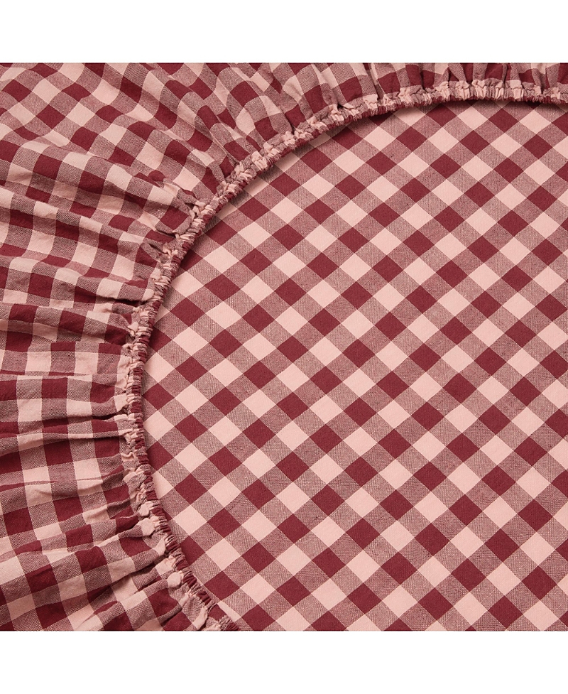 Piglet In Bed Pembroke Gingham Linen Blend Fitted Sheet, Full In Red