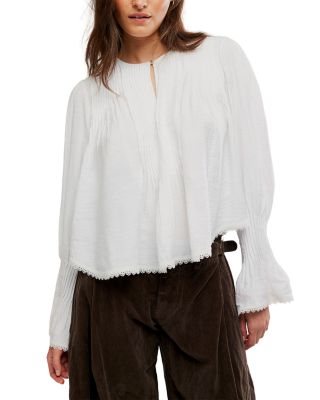 Thousand Pintucks Lace Trim Blouse 