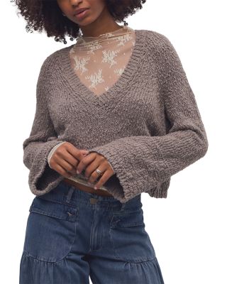 Free People Heartland Cotton V Neck Sweater