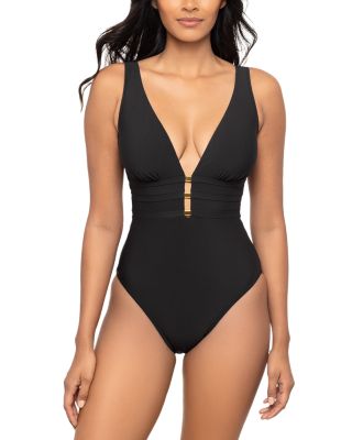 Solid Riley Plunging Neck Slimming Swimsuit