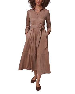 Faux Suede Belted Midi Dress