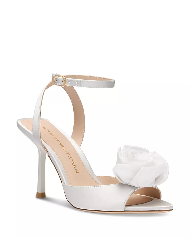 Stuart Weitzman Women's Paloma 85 Satin Peep Toe Sandals