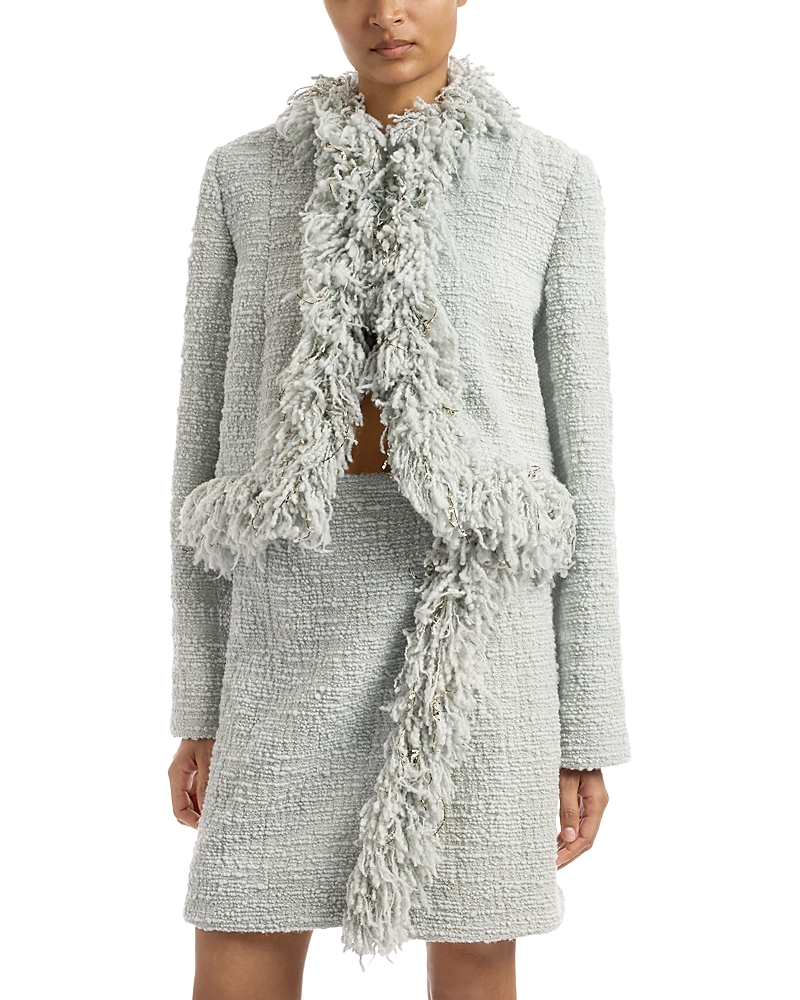 Liberowe Wool Blend Cropped Fringe Jacket In Ice Blue