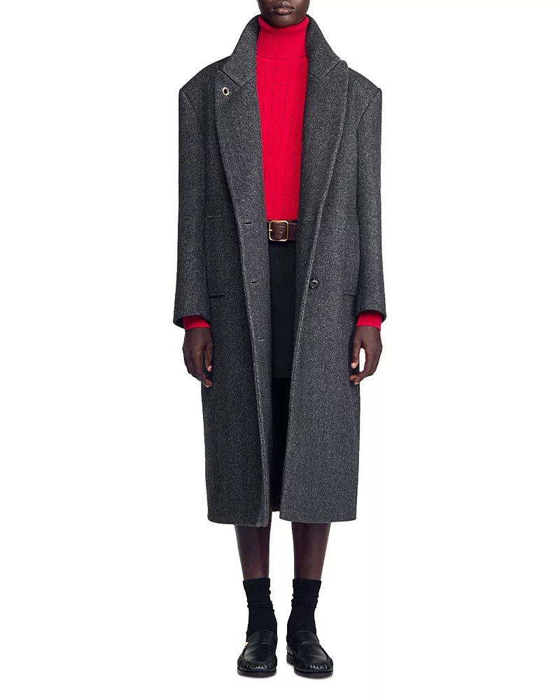 Sandro Bradford Herringbone Wool Blend Coat