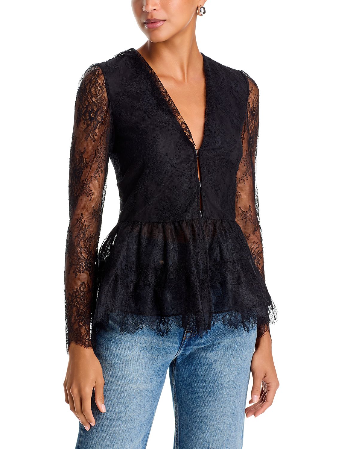 Alice and Olivia Xavier Lace Peplum Blouse