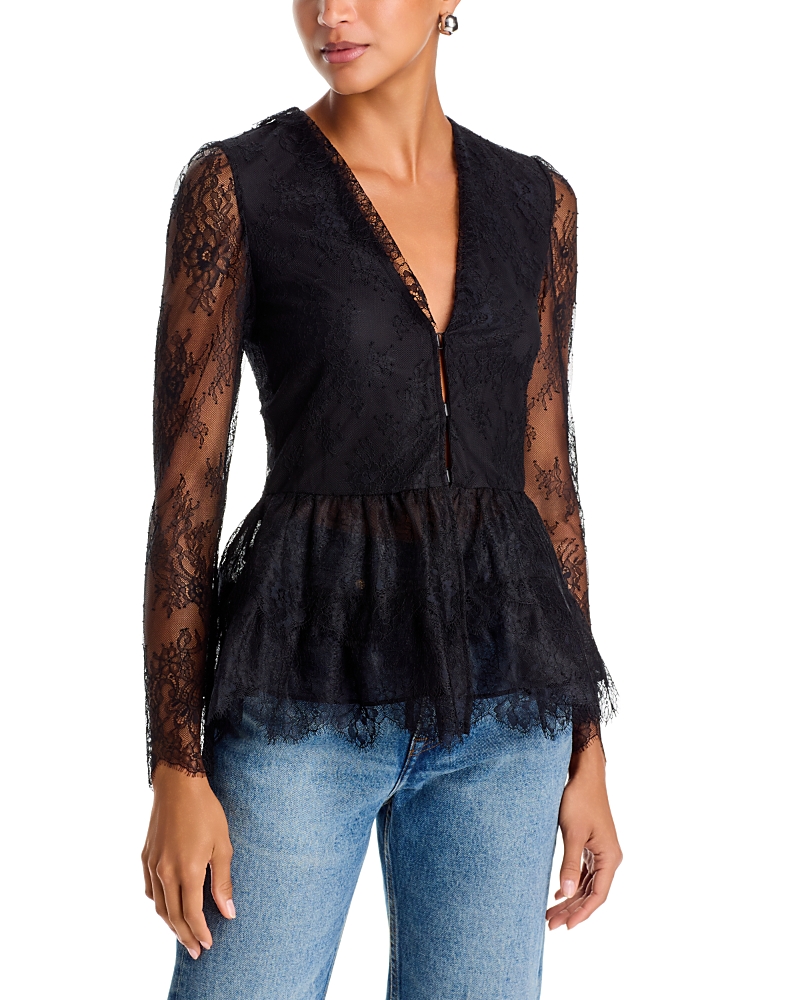 Alice And Olivia Xavier Lace Peplum Blouse