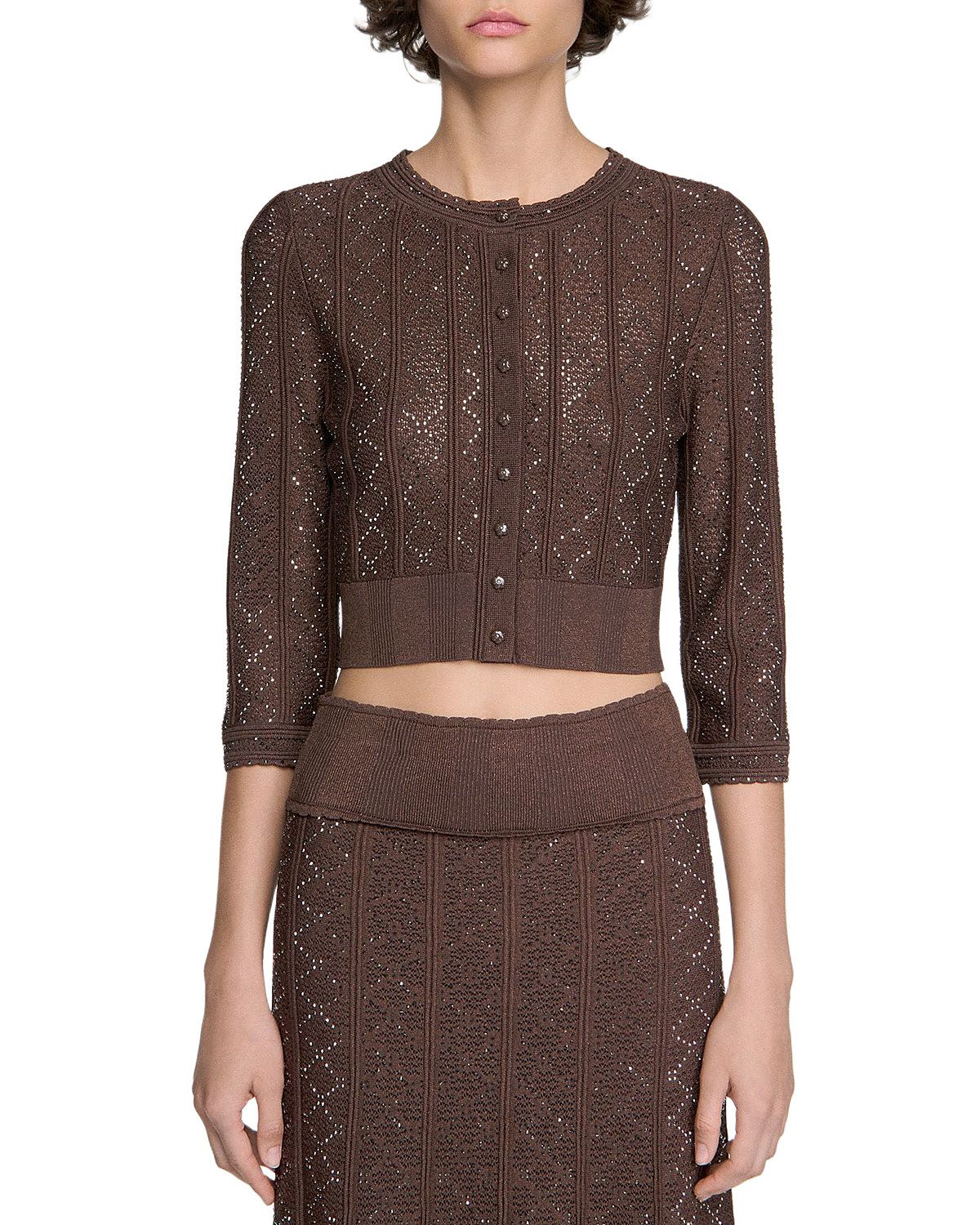 Sandro Strass Knit Cropped Cardigan