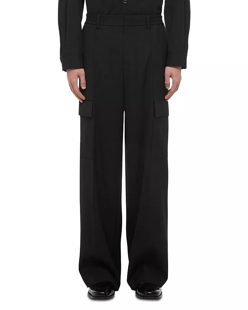 Helmut Lang Utility Relaxed Fit Wide Leg Wool Pants