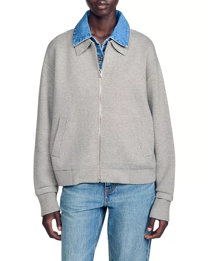 Sandro Hayden Layered Look Zip Cardigan