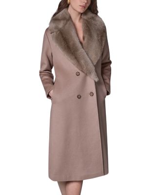 Faux Fur Collar Double Breasted Coat