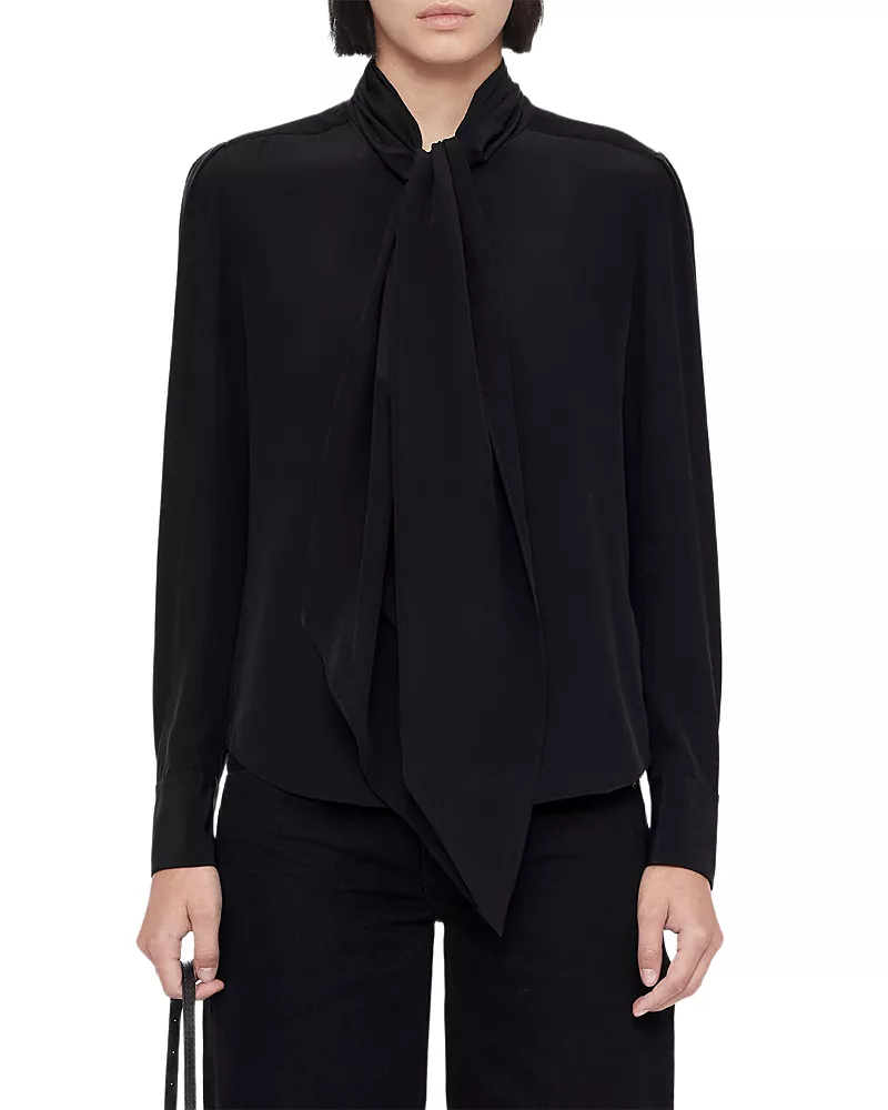 Allsaints Iris Silk Tie Neck Shirt