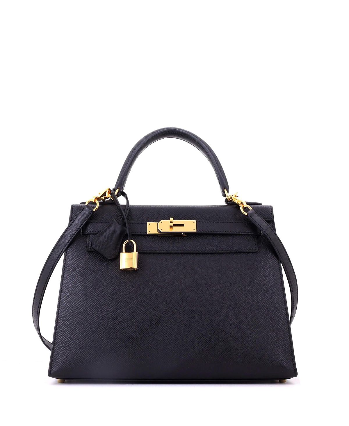 Pre-Owned HERMES Kelly 28 Handbag Black Epsom with Gold Hardware