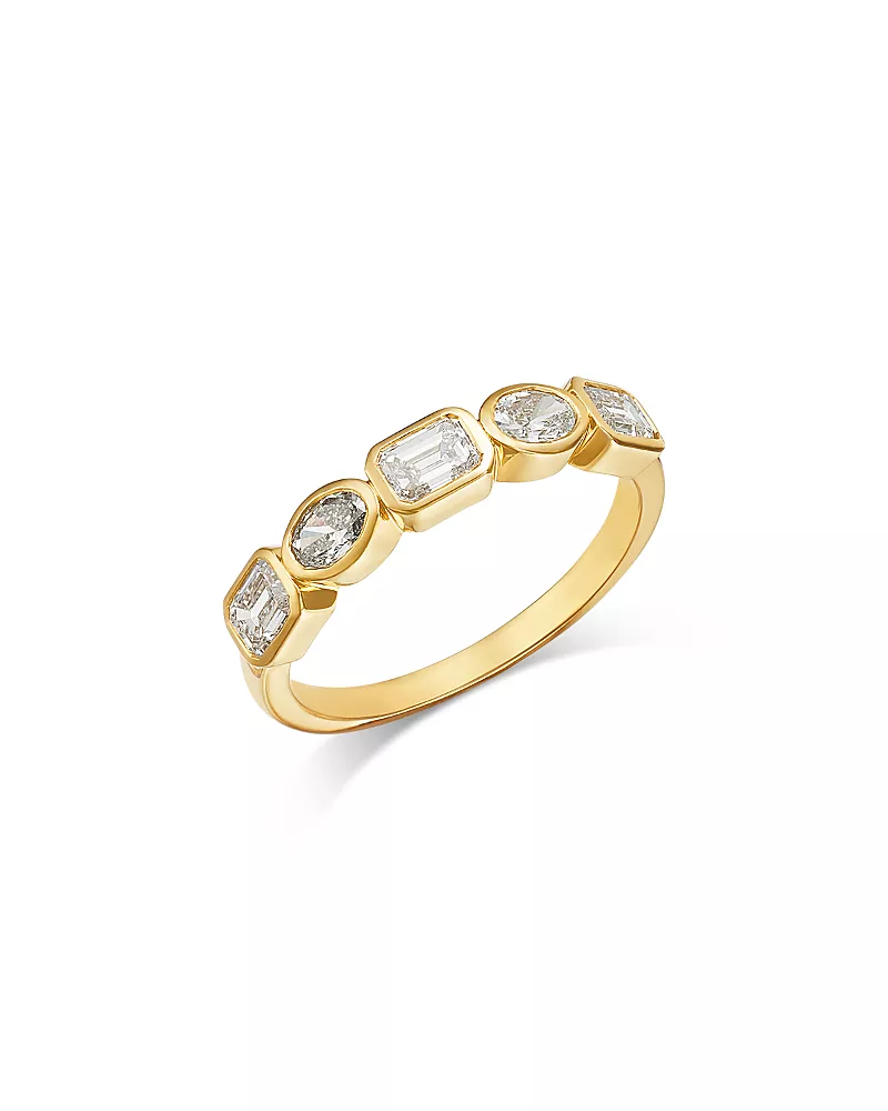 Bloomingdale's Fine Collection Luxe Collection Certified Lab Grown Diamond Oval & Emerald Cut Bezel Band in 14K Yellow Gold, 1.05 tcw