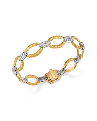 Diamond Link Bracelet in 14K Yellow & White Gold, 1.25 tcw