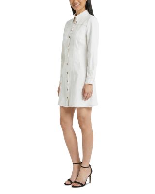 Denim Vertical Seam Mini Shirt Dress in Brown