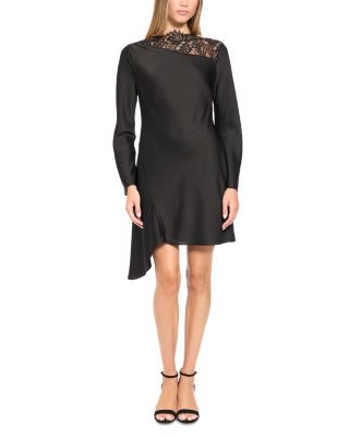 Lace Inset Asymmetric Mini Dress