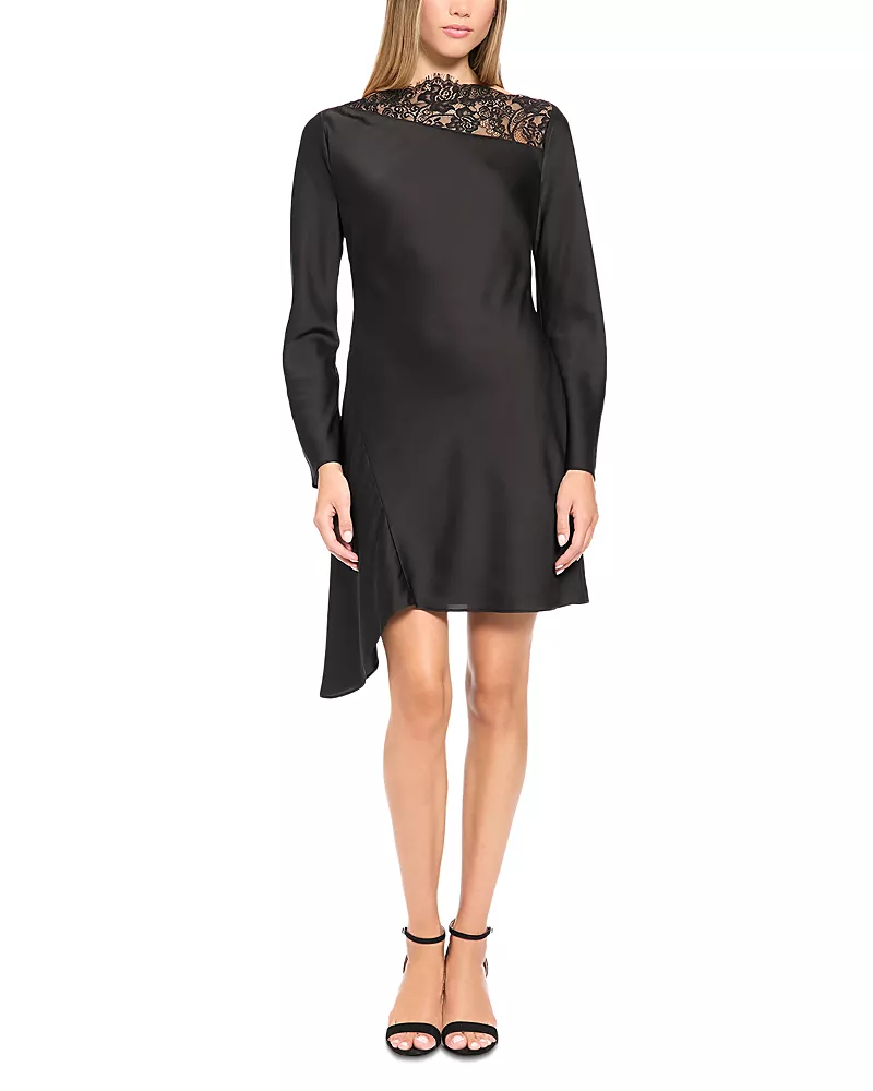 Donna Morgan Lace Inset Asymmetric Mini Dress