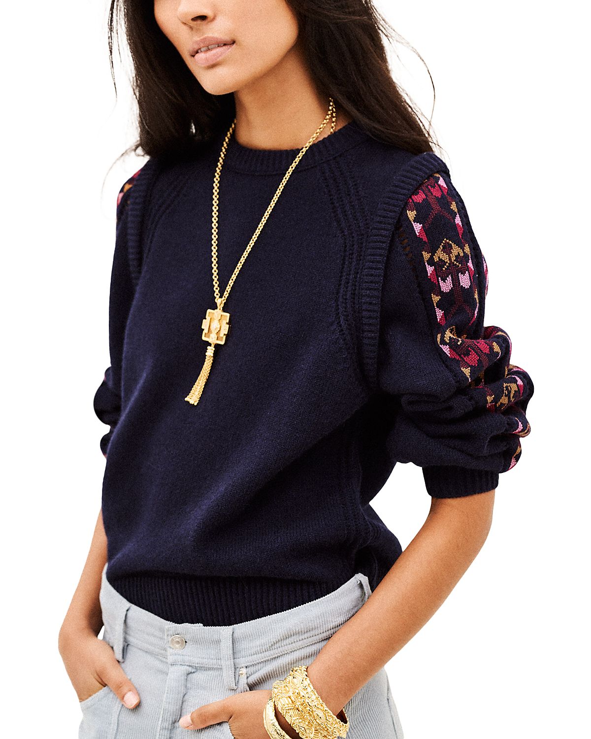 ba & sh Elda Embroidered Wool Round Neck Sweater
