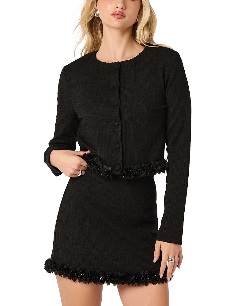 ASTR the Label | Claire Beaded Flower Tweed Jacket in Black | Size M