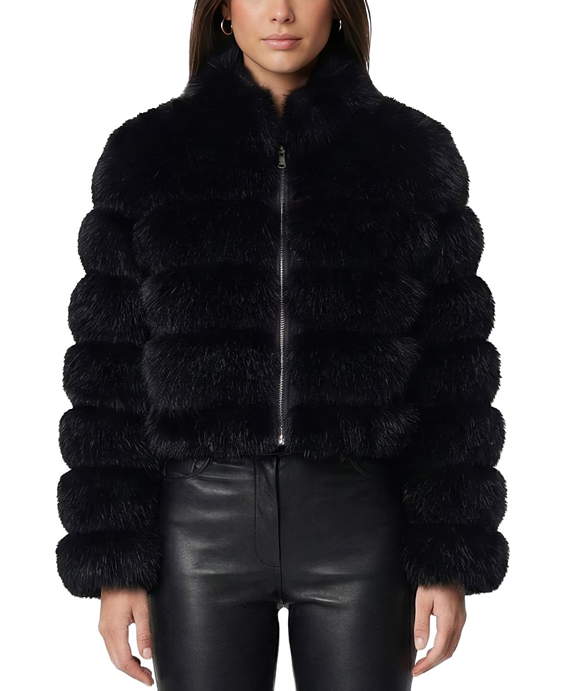 Lyla Grant Faux Fur Fox Reversible Jacket In Black