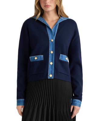 Sailor Collar Denim Trim Cardigan