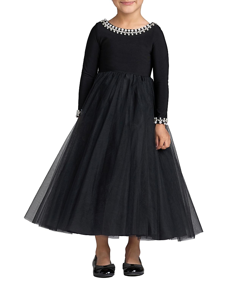 Mac Duggal Girls Jewel Trim Tulle Maxi Dress - Little Kid, Big Kid