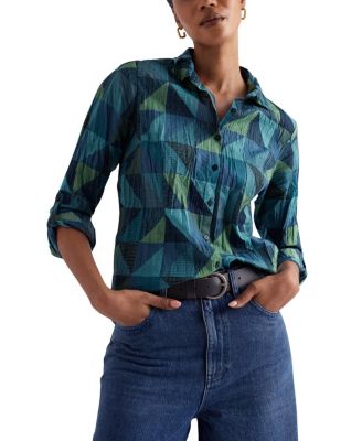 Larissa Crinkled Cotton 3/4 Sleeve Shirt