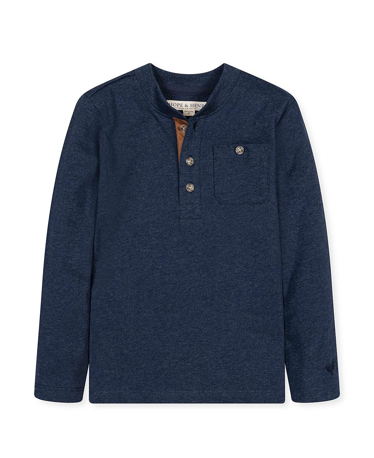 Hope & Henry Boys' Organic Long Sleeve Henley Pocket Tee - Big Kid