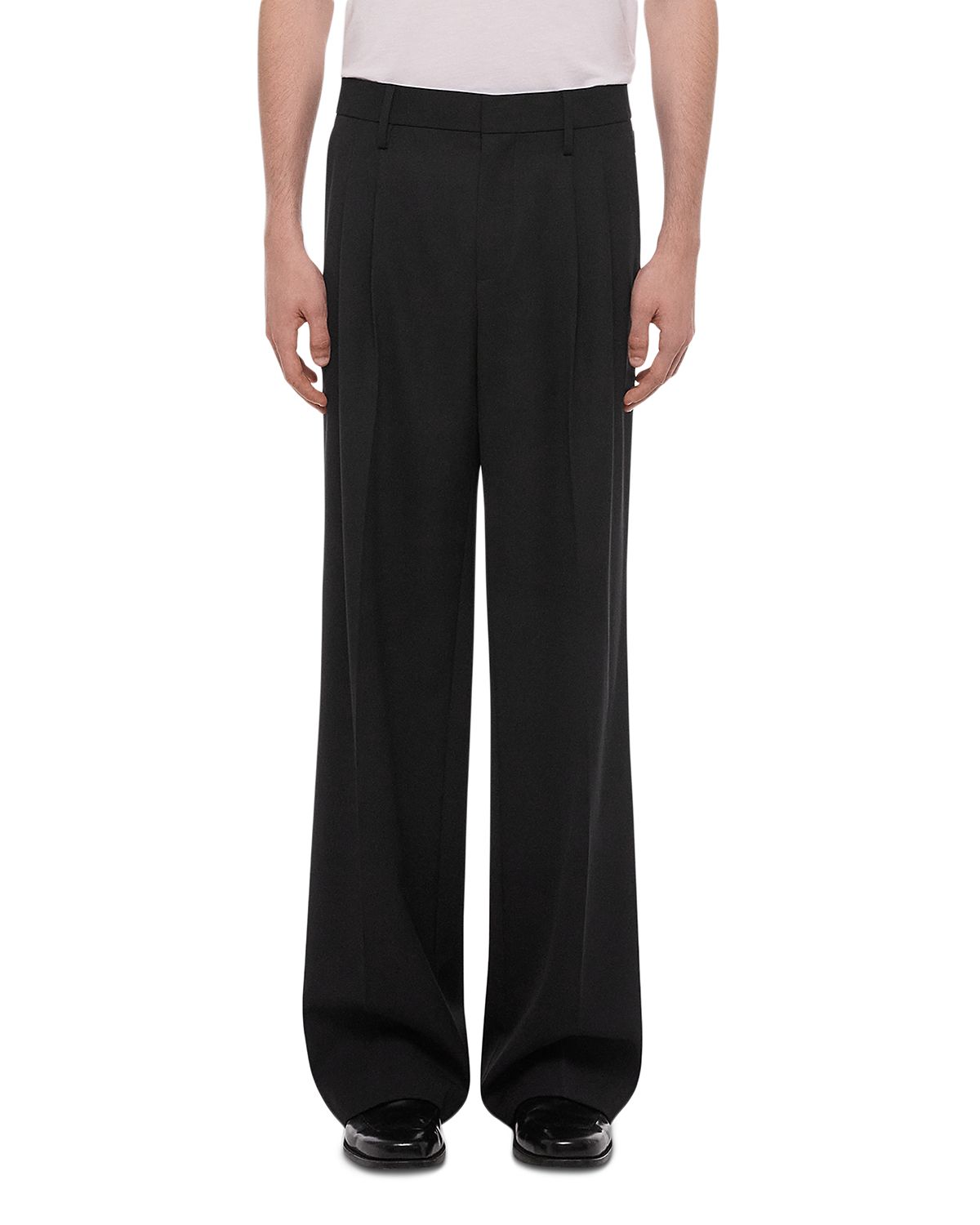 Helmut Lang Wool Double Pleated Straight Fit Trousers