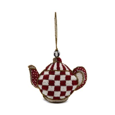 Cherry Check Teapot Beaded Ornament