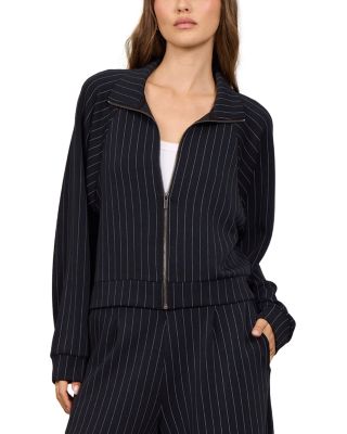 Striped Raglan Sleeve Zip Front Sweatshirt