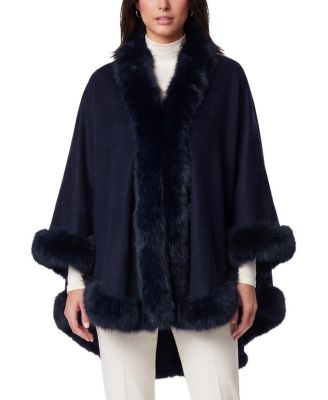  Cashmere & Wool Blend Cape with Faux Fur Fox Trim