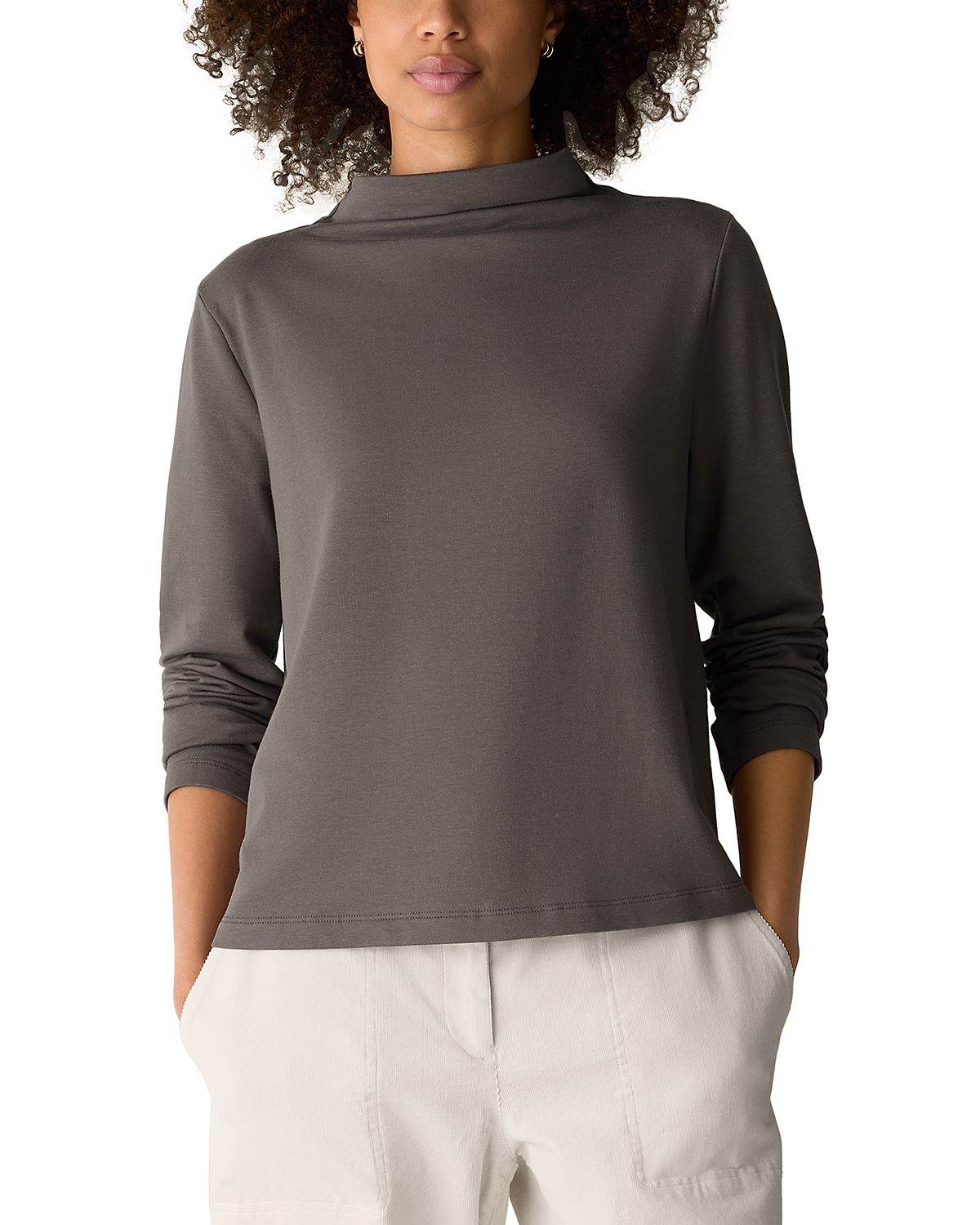 Eileen Fisher Brushed Terry Funnel Neck Top