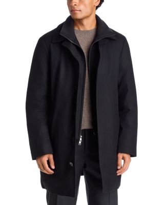 Wool Flannel Storm System Down Filled Car Coat With Removable Bib