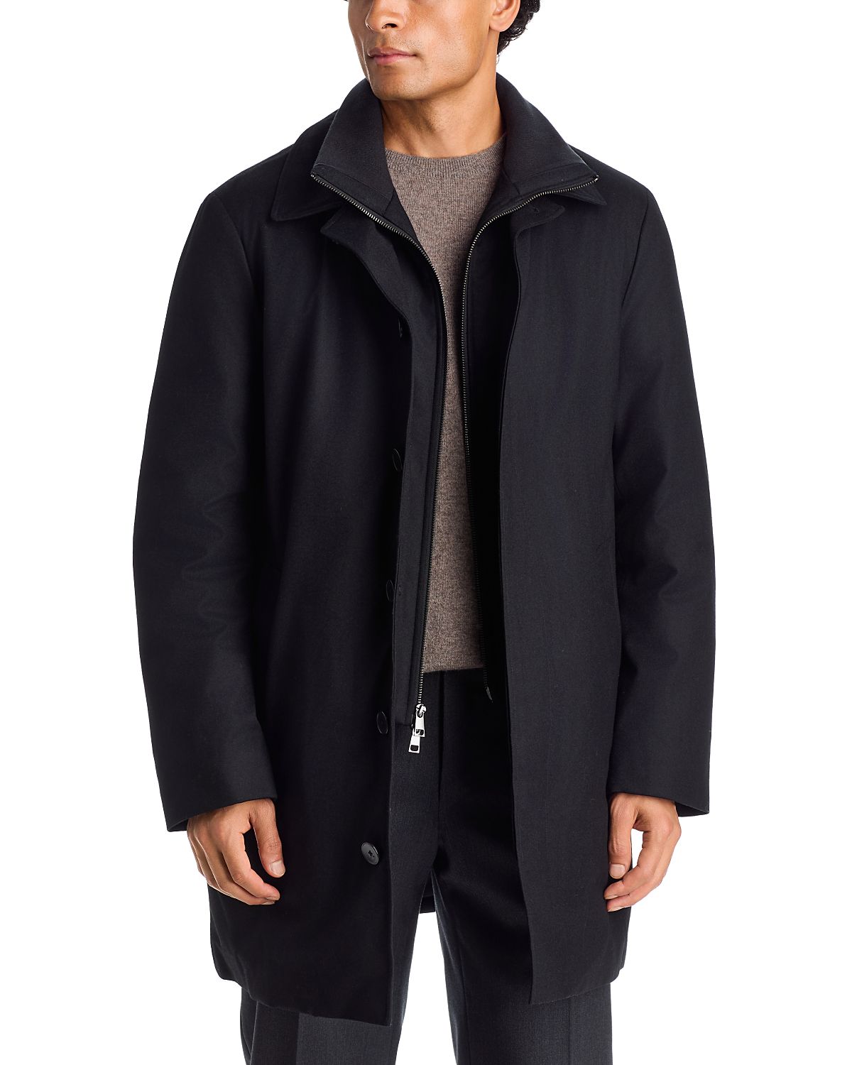 Vince Wool Blend Flannel Down Car Coat & Removable Bib