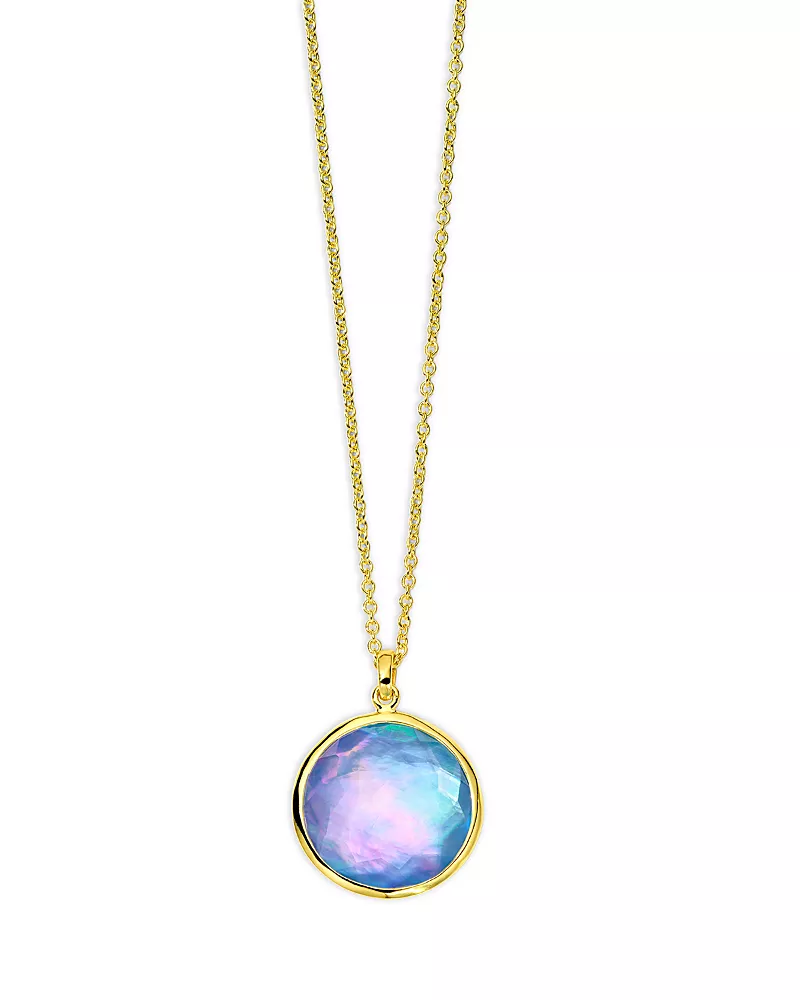 Ippolita 18K Yellow Gold Lollipop Quartz over Mother of Pearl over Lapis Triplet Bezel Solitaire Pendant Necklace, 16