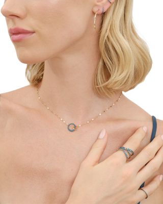 14K Yellow Gold Blue Diamond Interlocking Circle Pendant Necklace, 0.28 tcw