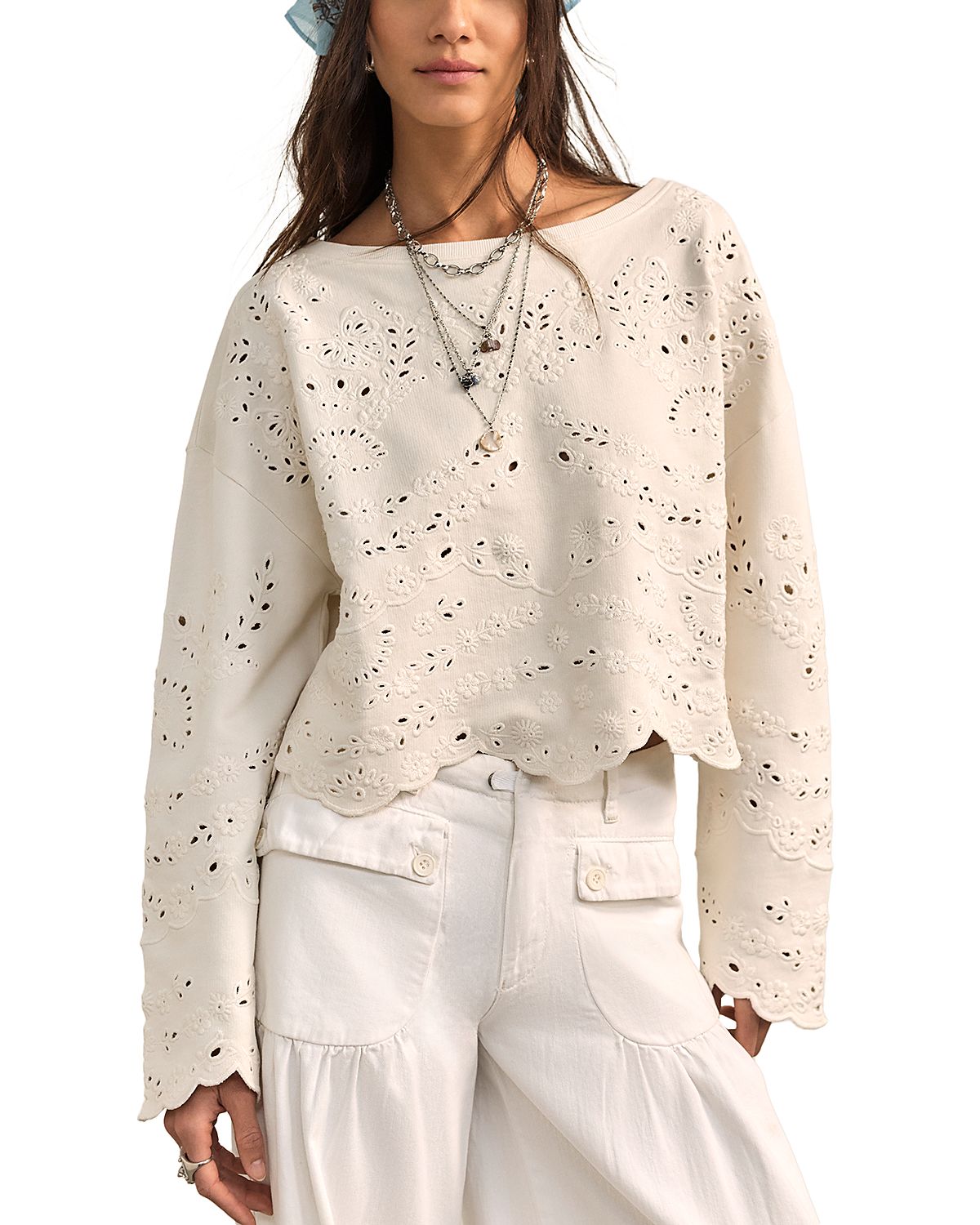 Free People Iris Cotton Eyelet Sweatshirt