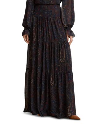 Paisley Print Georgette Tiered Maxi Skirt
