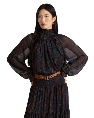 Paisley Print Georgette Mock Neck Blouse